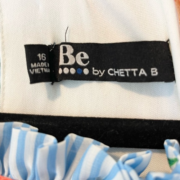 B by CHETTA B ~ Cute Blue/White Striped Maxi Dress with Floral Print ~ Size 16 - Picture 4 of 6